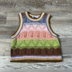 Zara Knit Sweater Vest Multicolor Cotton Retro Stripe Indie Sleaze Y2K Small